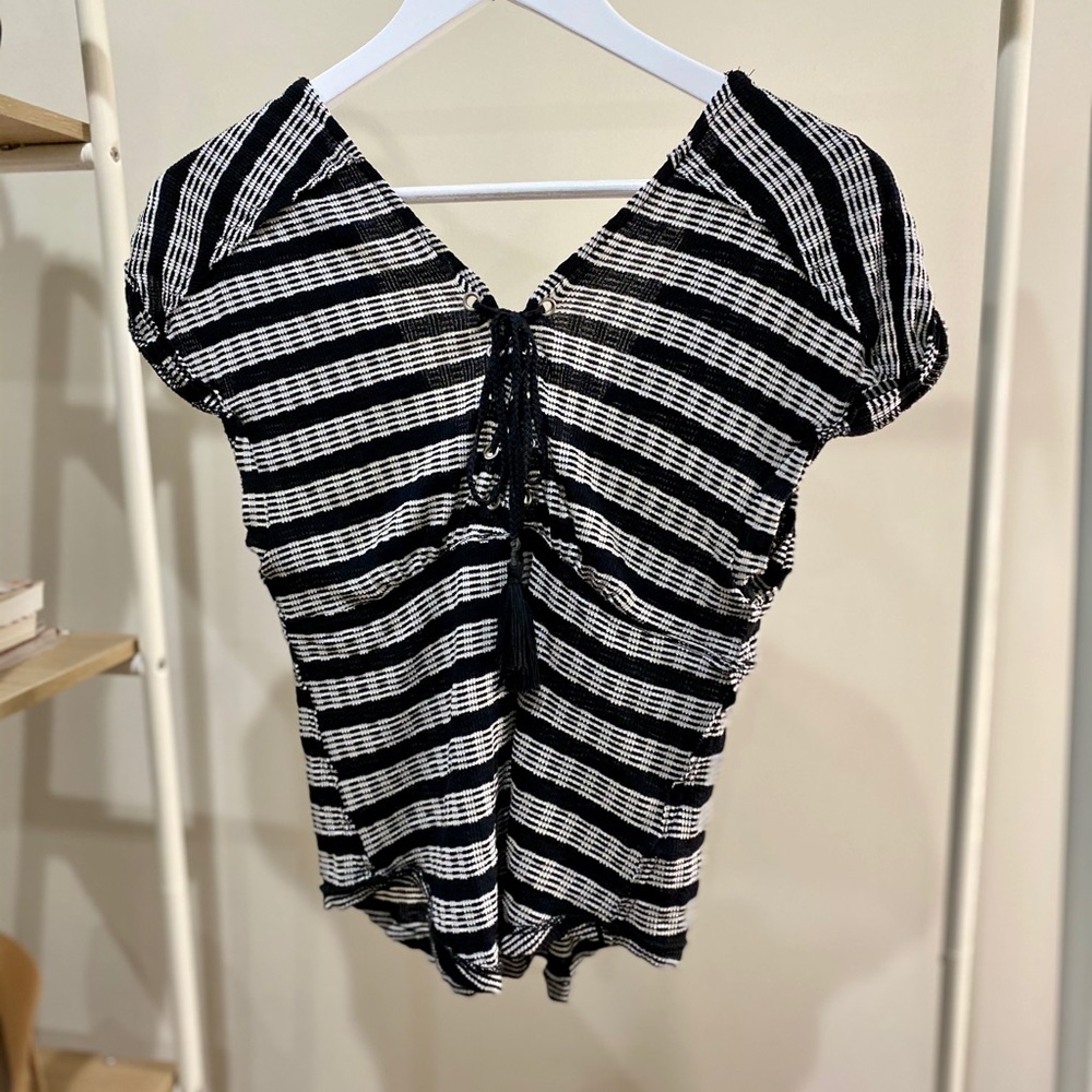 We The Free Black & White Off Shoulder Stripe Top